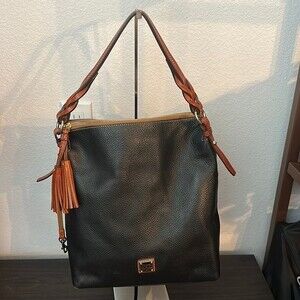 Dooney & Bourke Black Pebble Grain Leather Brown Leather Detail Shoulder Sac